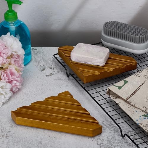 FINGERINSPIRE 2 Pcs 4.6x7.8Inch Wooden Corner Soap Dish for Shower 0.78inch Thick Triangle Shape Self-Draining Corner Wooden Soap Dish Holder for Shower Bathroom/Kitchen/Bathtub - Image 4