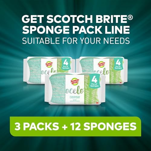 Scotch-Brite ocelo Non-Scratch Scrub Sponges, Assorted Designs, Scratch-Free for Nonstick Cookware & Dishes, Kitchen & Bathroom Use, Reusable Multi-Surface Cleaning Sponges (12 Count (Pack of 3)) - Image 4