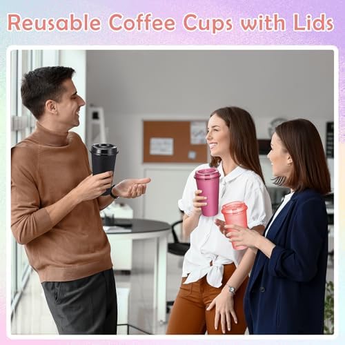 FillTouch 12 Pcs 16 oz Reusable Coffee Cups with Lids, Glitter Colors - Image 5