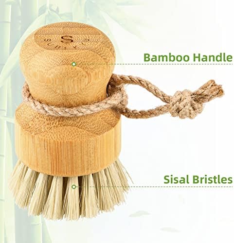 SUBEKYU Bamboo Dish Scrub Brush,Produce Brush,Natural Sisal Bristles,2 Pack - Image 5