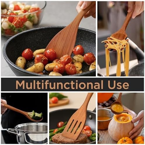 10-Piece Wooden Utensil Set with Holder, Spoon Rest & Hooks – Durable Non Toxic Cooking Utensils - Wooden Spoons for Cooking, Ideal Kitchen Utensil Set for Cooking Enthusiasts & House Warming - Image 5