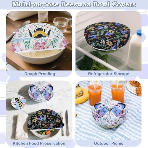 5Pcs Reusable Beeswax Elastic Bowl Covers for Bread Proofing and Food Cover - Image 5