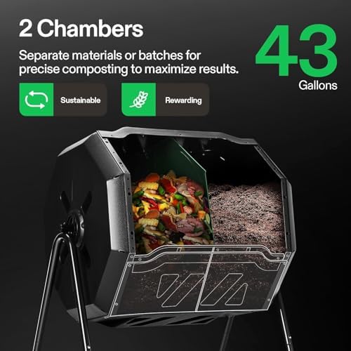 VIVOSUN Outdoor Tumbling Composter Dual Rotating Batch Compost Bin, 43 Gallon Black Door - Image 2