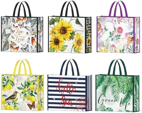 NymphFable Shopping Bags, 6 Pack Mixed Reusable Grocery Tote Bags 50LBS by NymphFable