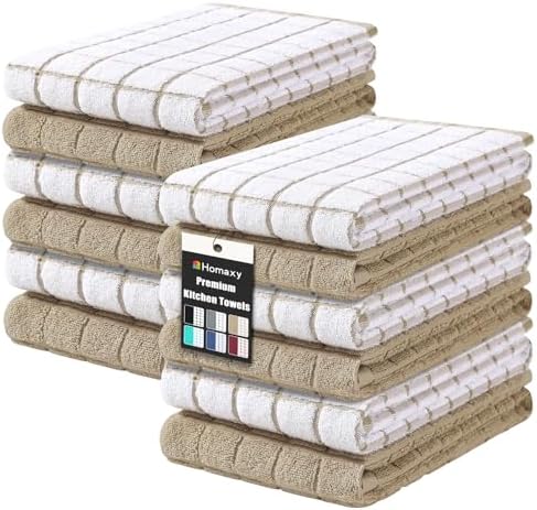 Homaxy Large Premium Cotton Kitchen Towels 16"x 28", 12 Pack, Tan by Homaxy