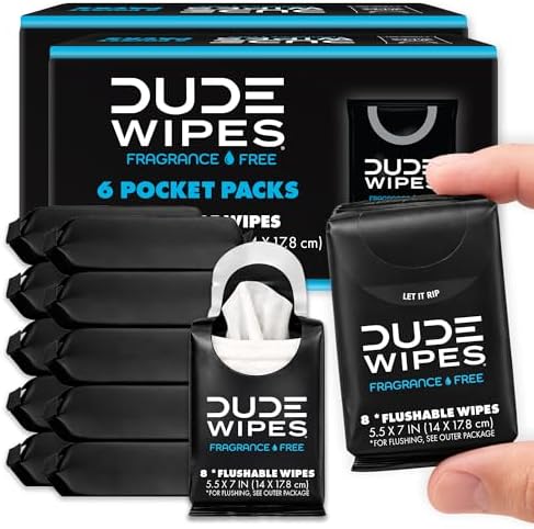 DUDE Wipes Unscented Pocket Packs, Adult Flushable Travel Wipes, 96 Count by DUDEWipes