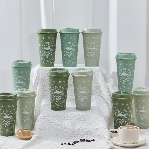12 Sets Reusable Coffee Cups with Lids, 16oz, Green Series - Image 4