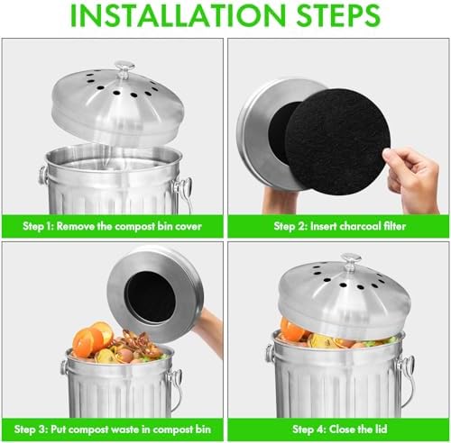 ENLOY 6.5 Inch Kitchen Compost Bin Filters Charcoal Replacement 12 Pack - Image 6