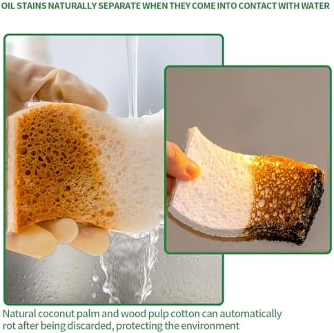 Sponges Kitchen Natural Dish Sponge Plant-Based Biodegradable Compostable Cellulose with Coconut Scrubber Sponge Non Scratch Eco Friendly Kitchen sponges for Kitchen Dishes（Pack of 16） - Image 4