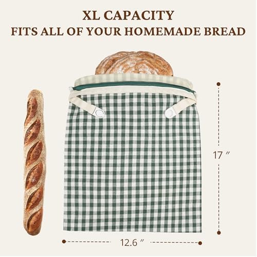BRONYPRO Reusable Beeswax and Linen Bread Bags with Zipper, 2-Pack Waxed Bread Bags for Homemade Bread & Sourdough, Sustainable Loaf Storage to Lock in Freshness, Large 17x12.6in, Green Gingham - Image 6