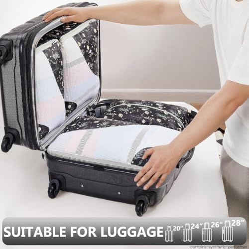 OlarHike Packing Cubes for Travel,Gifts for Women Mom,Anti-Tearing Suitcase Organizer for Luggage with Shoe & Hanging Toiletry Bag,Vacation Essentials & Accessories for Cruise Ship,8 Set,Black Flower - Image 6