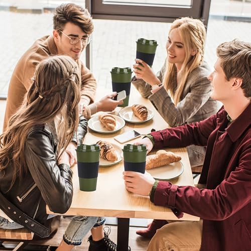20 Pack Reusable Coffee Cups with Lids 16 oz Plastic Tumblers Travel Mug Iced Coffee Cup for Adults and Women Hot and Cold Drinks, Microwaveable (green) - Image 6