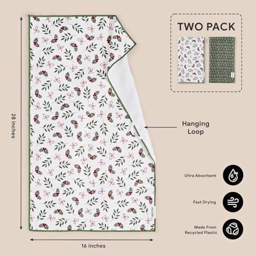 RECYCO Christmas Waffle Kitchen Towels Set of 2 - Quick Dry Microfiber Sustainable Dish Towels - Ultra Absorbent Reusable Cleaning Tea Towels - Lightweight Hand Towels,16”x 28” - Image 6