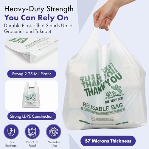 2.25 Mil Reusable Plastic Grocery Bags | PACK OF 200 12" x 7" x 22" - Image 3