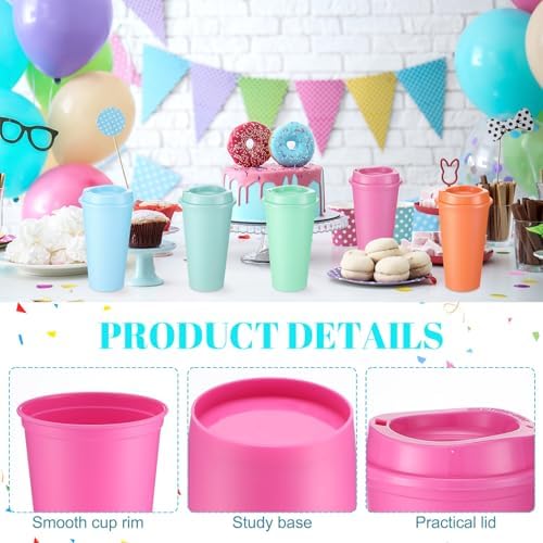 Honeydak 45 Pack 16 oz Reusable Coffee Cups with Lids Water Bottle Iced Coffee Travel Mug Reusable Portable Plastic Tea Tumblers Bulk for Hot and Cold Drinks Birthdays Party(Classic,Bright Colors) - Image 2