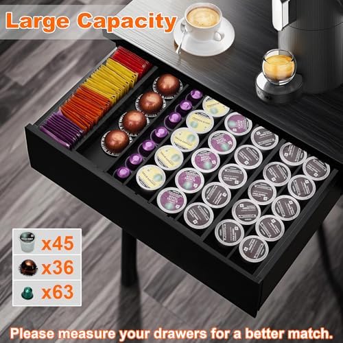 MinBoo Bamboo Drawer Organizer - Expandable K Cup & Pods Holder, Coffee Pod Storage, Tea Organizer, Versatile Kitchen Accessory Organization and Storage，Black - Image 3