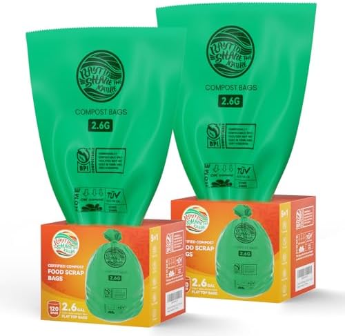 2.6 Gallon Compostable Trash Bags,240 Count Compost Trash Bags for Bedroom Kitchen Office Fit 10 Liter，Small Kitchen Food Scrap Waste Bags,ASTM D6400, US BPI & Europe OK compost HOME certified by RAYTID