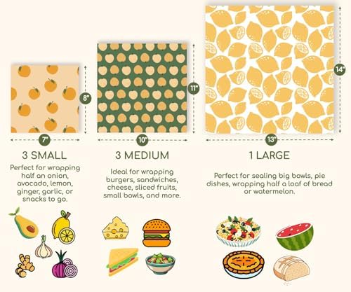 Truebee Reusable Beeswax Food Wraps 7-Pack Summer Orchard – Non Toxic, Plastic Free, Silicone Free, Sustainable, Environmentally Friendly, Organic Cotton Beeswax Wraps (S, M, L) - Image 2