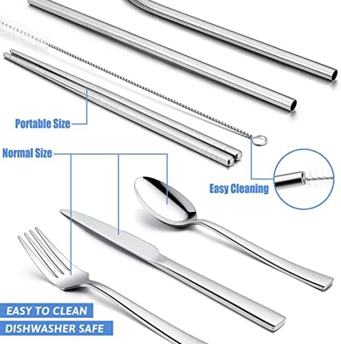 HaWare Portable Travel Utensils with Case, Stainless Steel Silverware Set for Camping Office School Lunch, Including Knife Fork Spoon Chopsticks, Reusable and Dishwasher Safe(Blue) - Image 3