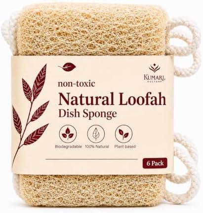 Natural Loofah Dish Sponge (Pack 6) Multipurpose by KumariKulture