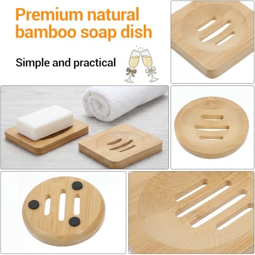 3PCS Bamboo Soap Holder Wooden Soap Dishes for Bathroom, Natural Soaps Dish Self-Draining Bar Soaps Holder Set (Round, Square, Rectangle) for Shower, Sink, Bathtub, and Home Accessories - Image 6