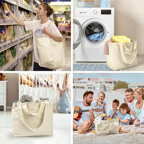 VitaSerena Reusable Canvas Grocery Bags with Dual Handles 3pc XL Set - Image 6