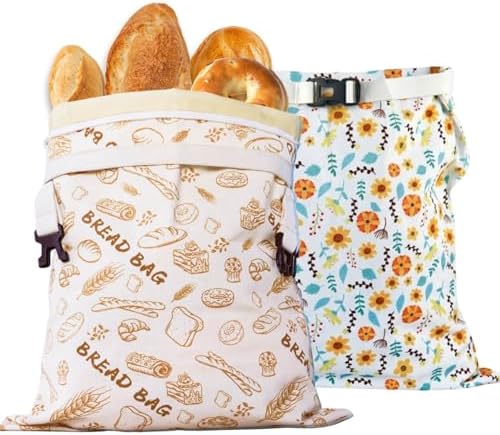 Bread Bag for Homemade Bread - 2 Packs XL Reusable Organic Beeswax Natural Cotton Sourdough Bag, Homesteading Essentials Sourdough Bags with Sealing Zip to Keep Fresh(13×17 Inches) by Unknown