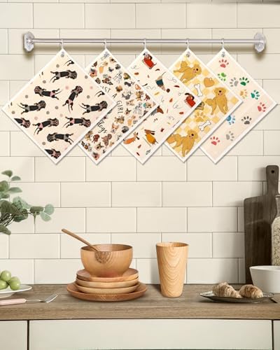 Miss Adola Swedish Dishcloths for Kitchen - 5 Pack Reusable Dish Cloths for Washing Dishes Absorbent Cute Funny Kitchen Towels Cleaning Sponge, Little Puppy - Image 5