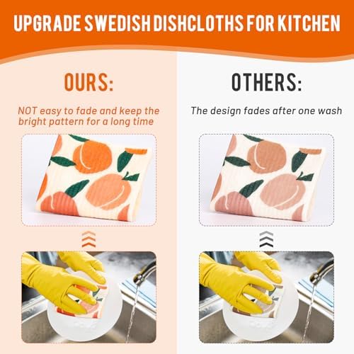 Lucomb 10 Pack Swedish Dishcloths with Hanging Clips, Reusable Swedish Dish Towels Biodegradable Cellulose Cleaning Cloths Washable Dish Wipes for Kitchen Home Office(Quick Drying & Super Absorb) - Image 5