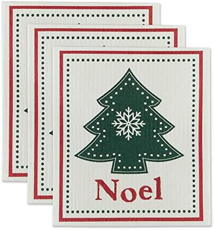 DII Swedish Dishcloths for Kitchen & Cleaning, Reusable, Machine Washable & Dishwasher Safe, Biodegradable, 7.75 x 6.75, Noel Tree, 3 Piece by DII