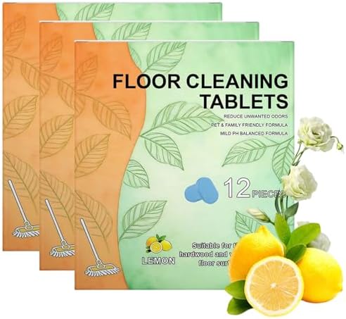 12pcs Floor Cleaner Tablets Hard Floor Cleaner Tablets, Pre-Measured Dissolvable Cleaning Solution for Tile, Vinyl, Hardwood, Fresh Lemon Scent, Compatible with Robot Mops & Wet/Dry Vacuums (36pc) by Unknown