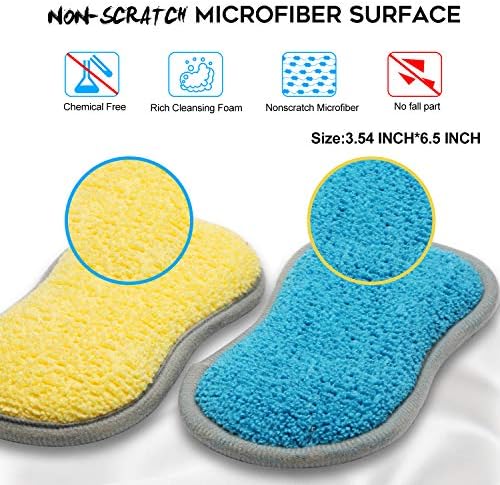 Dual Sided All-Purpose Sponges Kitchen,Dish Sponge for Washing Dishes Cleaning Kitchen,Non Scratch,Rough Scrubbers for Non-Stick Cookware, Soft Microfiber Scrub for Dishes(Bule,6Pack) - Image 4