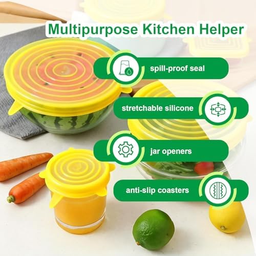 Silicone Stretch Lids – 6 Pack Reusable Food Covers,Flexible Silicone for Bowls, Containers, Fruits – Airtight & Leakproof Seal for Kitchen Storage(yellow) - Image 3
