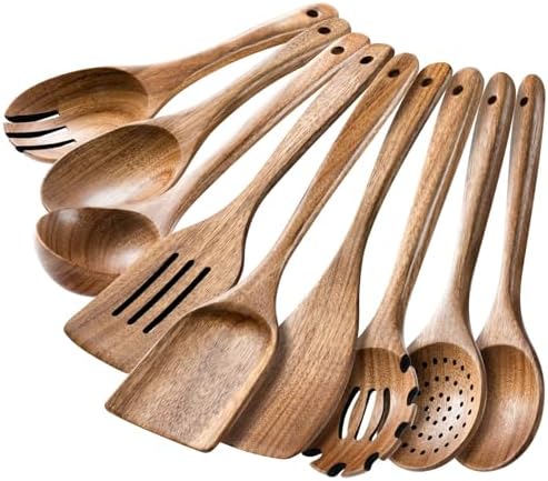 HSM Wooden Spoons for Cooking, 9-Piece Acacia Wood Kitchen Utensil Set by Unknown