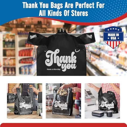 Fuxury 2000 Count (2K) Black Plastic Thank You T-shirt Bags (11.5" x 6.5" x 21"), Grocery, Take Out, To Go, Retail Shopping Bags for Small Business in Bulk - Image 5