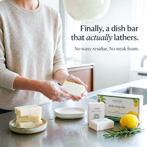 ZeroWastely Natural Dish Soap Bar - Value Pack of 3 Solid Soap Block 16oz - Lemon Scented, Long Lasting, Skin Friendly - Sustainably Made from 100% Organic Ingredients - Plastic Free Dish Soap - Image 2