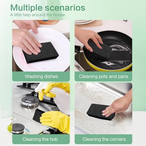 Large Cellulose Sponges, Kitchen Sponge for Dish, Thick Heavy Duty Scrub Pads, Non-Scratch Scrubber for Household/Cookware/Bathroom/Office/Boat 5.5" x 3" x 1" (7 Pack) Black - Image 2
