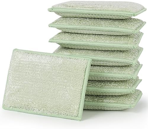 JEBBLAS Bamboo Natural Kitchen Sponges Dish Sponge Cleaning Sponge Heavy Duty Scrub Sponge for Cleaning Kitchen and Household Green (8 Pack) by JEBBLAS