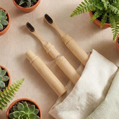 3 Pcs Foldable Bamboo Travel Toothbrush with Case, Horse Bristle by Acellegic