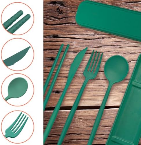 4 Sets Reusable Utensils Set with Case,Camping Cutlery Set Travel Silverware Set with Case Lunch Utensils Set for Work,Utensil Sets for Lunch Picnic Daily Use Outdoor (Darkgreen) - Image 4