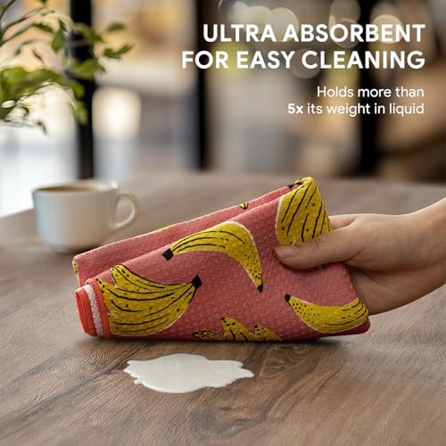 RECYCO Waffle Kitchen Towel Set of 2 - Quick Dry Microfiber Sustainable Dish Towels - Ultra Absorbent Reusable Cleaning Tea Towels - Lightweight Hand Towels,16”x 28”, Banana Joy - Image 4