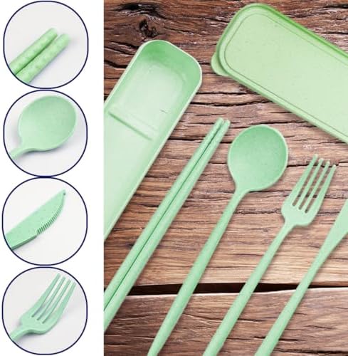 4 Sets Reusable Utensils Set with Case,Camping Cutlery Set Travel Silverware Set with Case Lunch Utensils Set for Work,Utensil Sets for Lunch Picnic Daily Use Outdoor (Lightgreen) - Image 4