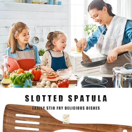 HSM Wooden Spoons for Cooking, 9-Piece Acacia Wood Kitchen Utensil Set - Image 3
