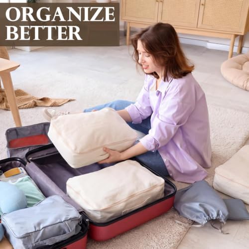 Shinymoon 3 Set 100% Cotton Packing Cubes 18"x12"x4" Regular Beige - Image 4