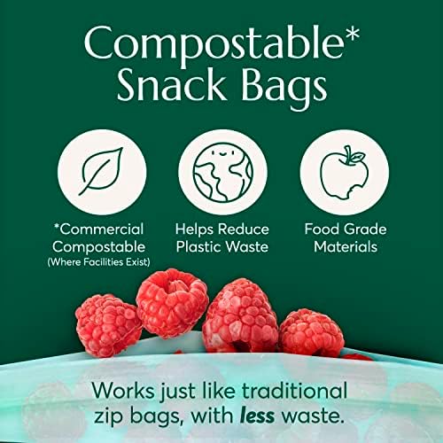 Cleanomic Compostable* Snack Size Food Storage Bags (50 Eco Zip) Freezer and Leak Proof, Also Available Gallon, Quart and Sandwich Size Bags - Image 2