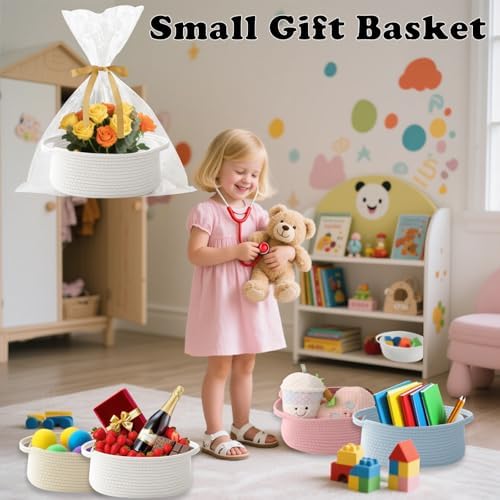 White Woven Rope Basket,Baby Gift Basket with Bag & Ribbon - Image 4