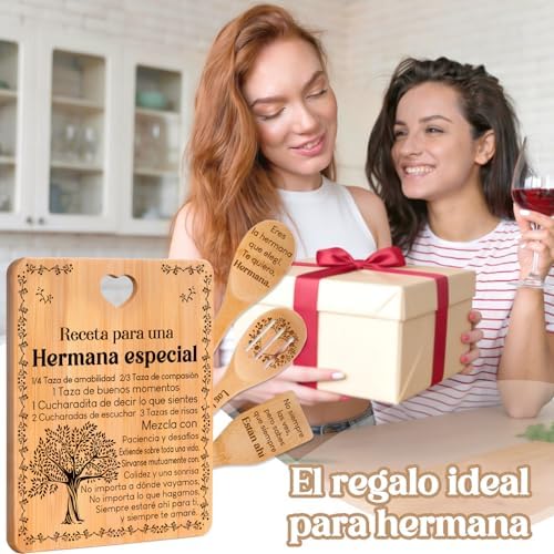 Regalos de cumpleaños para Hermana - "Receta para una Hermana especial". Juego de tablas de cortar y utensilios de bambú grabados. Regalos de cumpleaños para Hermana. Spanish Sister Cutting Board - Image 2