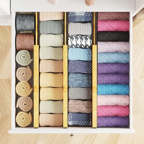 SpaceAid Bamboo Dresser Drawer Dividers 6 Pack, 4.65“ High Adjustable 12.5“-17” Drawer Organizers, Expandable Organization for Clothing, Clothes, Dressers, Natural - Image 4