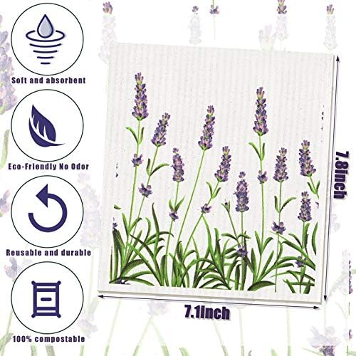 Remagr Swedish Kitchen Dish Towels Wildflowers Reusable Sponge Cleaning Cloths Absorbent Quick Drying Washable Cleaning Wipes No Odor Hand Towel (6) - Image 2