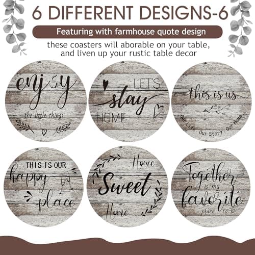 Queekay House Warming Gifts New Home Farmhouse Coasters Set of 6, Natural - Image 4